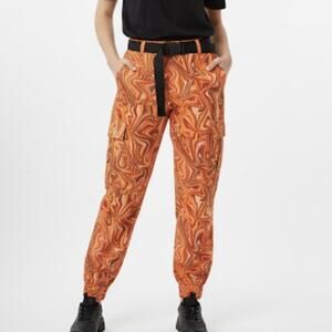 Cargo Pants Women Small Orange joggers Abstract Marble Camo Y2K Streetwear